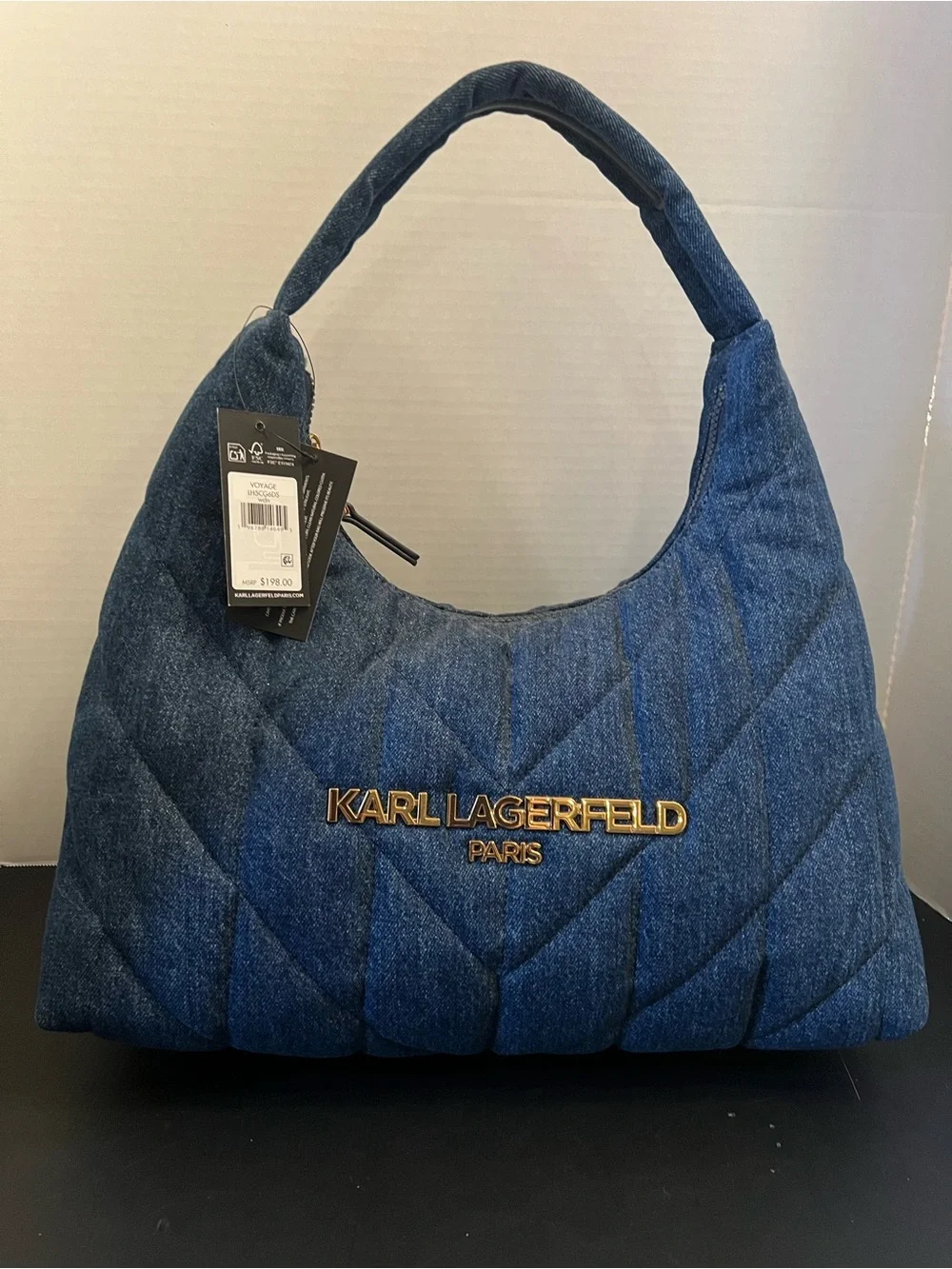 Gorgeous Karl Lagerfeld Paris Quilted Denim Hobo Bag - Blue